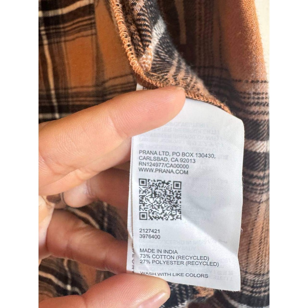 Prana Plaid Flannel Button Down Shirt M Orange Cottagecore Gorpcore Clean Girl - Picture 4 of 5